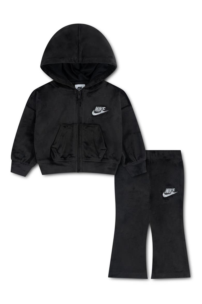 Velour Hoodie & Flare Leggings Set, Main, color, BLACK