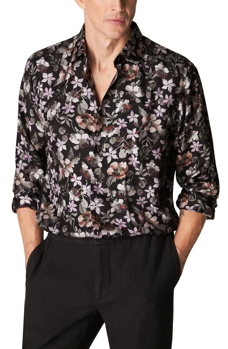Eton Slim Fit Floral Silk Dress Shirt, Main, color, 