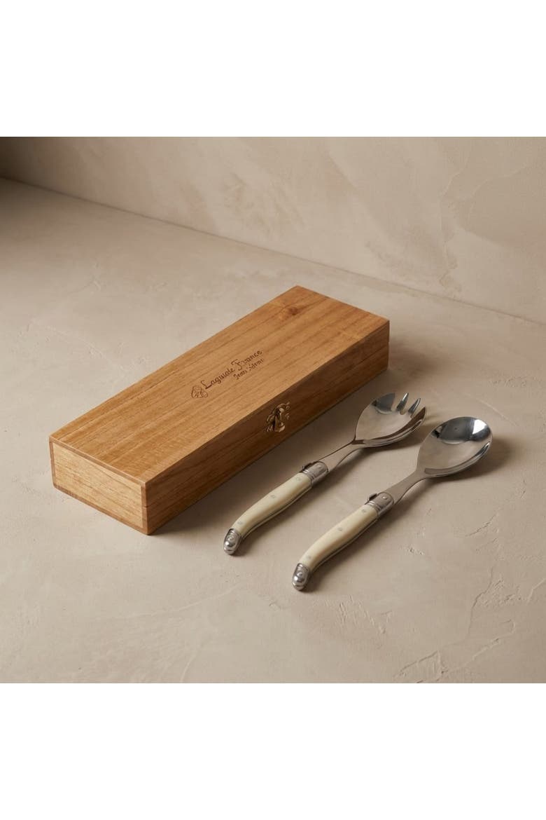 Salad Serving Set in Wooden Box, Alternate, color, Ivory