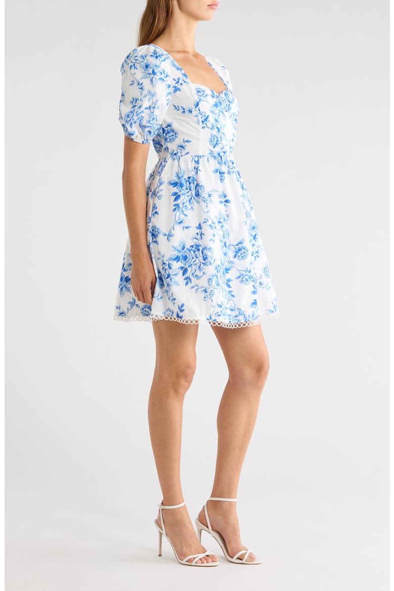 Juba Floral Print Puff Sleeve Dress, Alternate, color, WHITE-BLUES