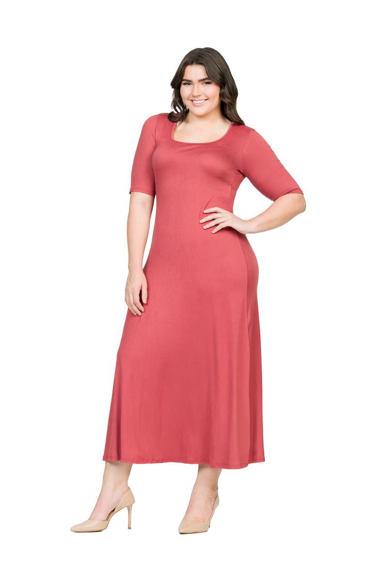 24seven Comfort Apparel Elbow Length Sleeve Maxi Dress, Alternate, color, Brick
