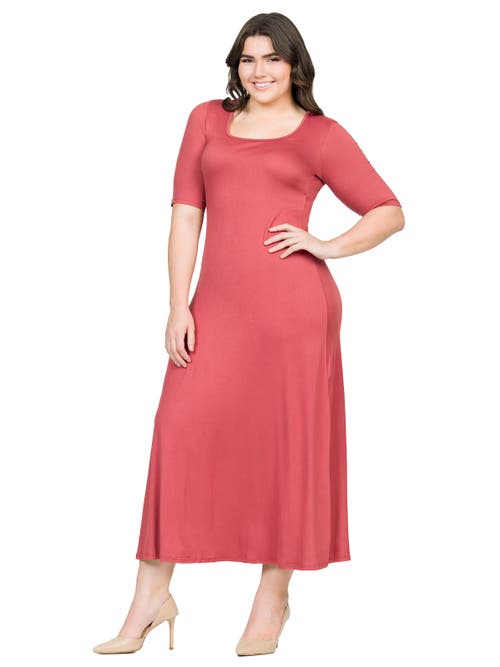 24seven Comfort Apparel Elbow Length Sleeve Maxi Dress In Red