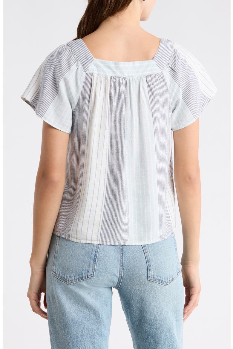 Stripe Embroidered Square Neck Linen Blend Top, Alternate, color, BLUE STRIPE