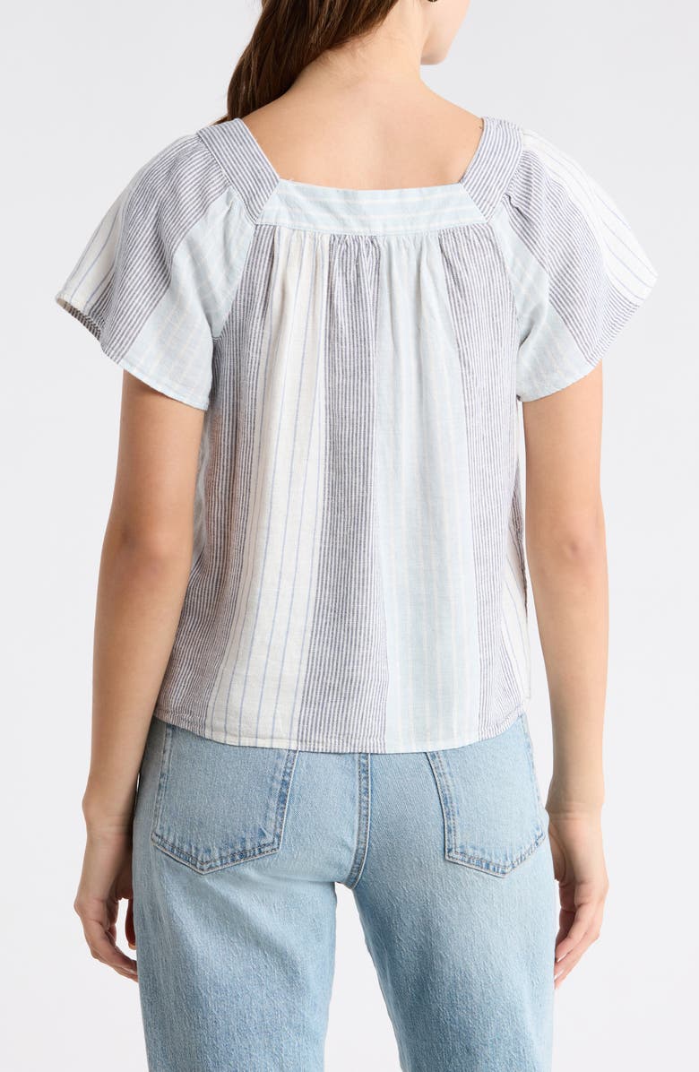 Lucky Brand Stripe Embroidered Square Neck Linen Blend Top, Alternate, color, Blue Stripe