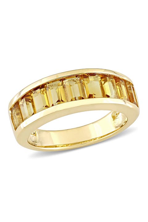 Yellow Plated Sterling Silver Baguette Cut Citrine Band