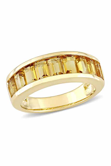 Yellow Plated Sterling Silver Baguette Cut Citrine Band