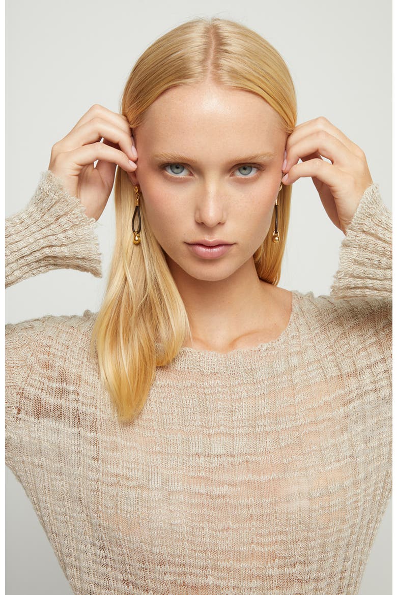 Long Leather Earrings with 18K Gold-Plated Dial Detail, Alternate, color, Gold