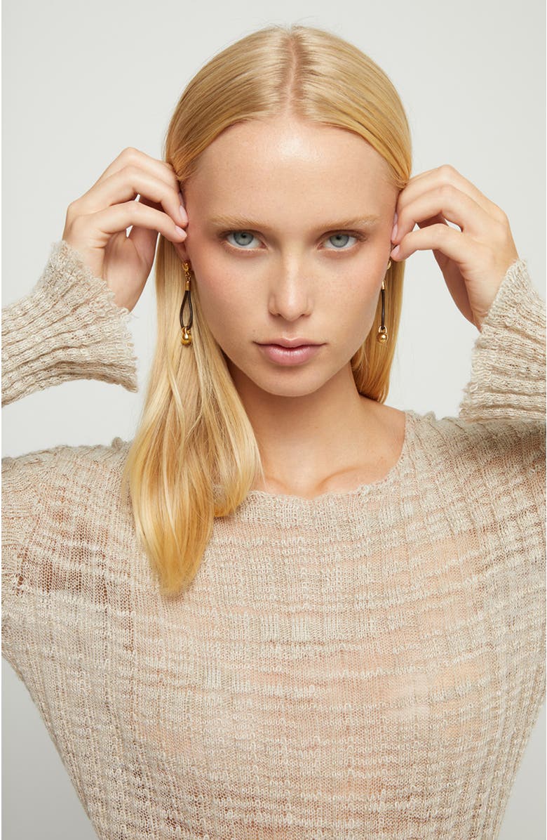 UNODE50 Long leather earrings with 18k gold-plated dial detail, Alternate, color, Gold