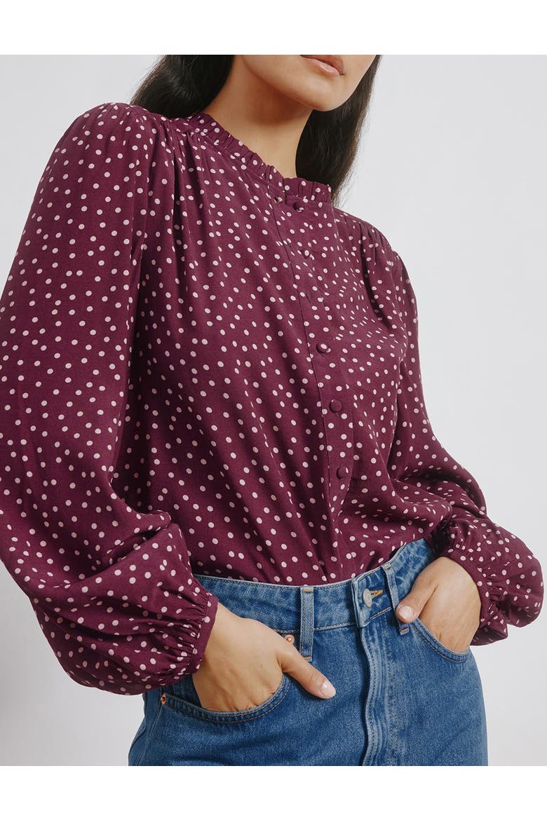 Long Sleeve Spot Print Blouse, Alternate, color, Burgundy
