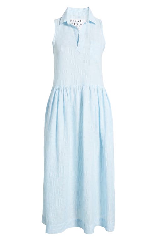 Frank & Eileen Daphne Linen Maxi Shirtdress In Turquoise Stripe