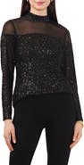 Chaus Sequin Mock Neck Long Sleeve Top
