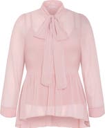 City Chic Kara Studded Pussybow Sheer Top