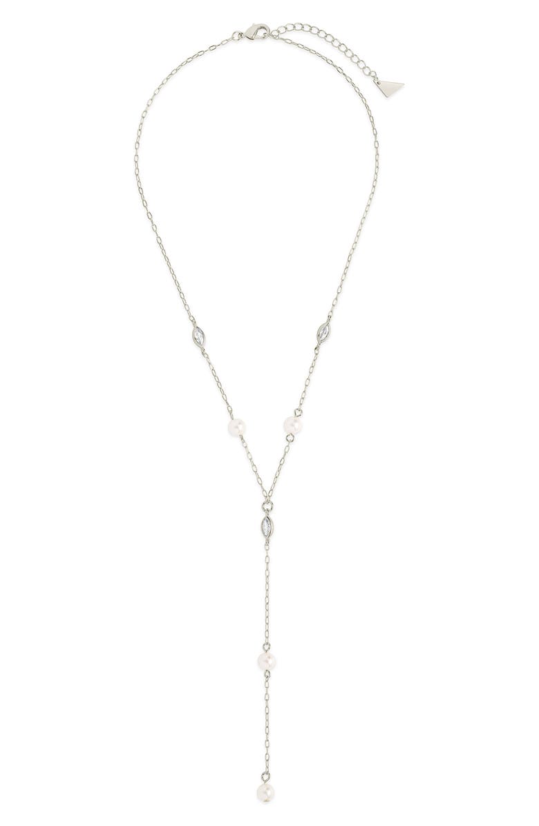 Sterling Forever Tyra Imitation Pearl & Cubic Zirconia Station Y-Necklace, Alternate, color, Silver