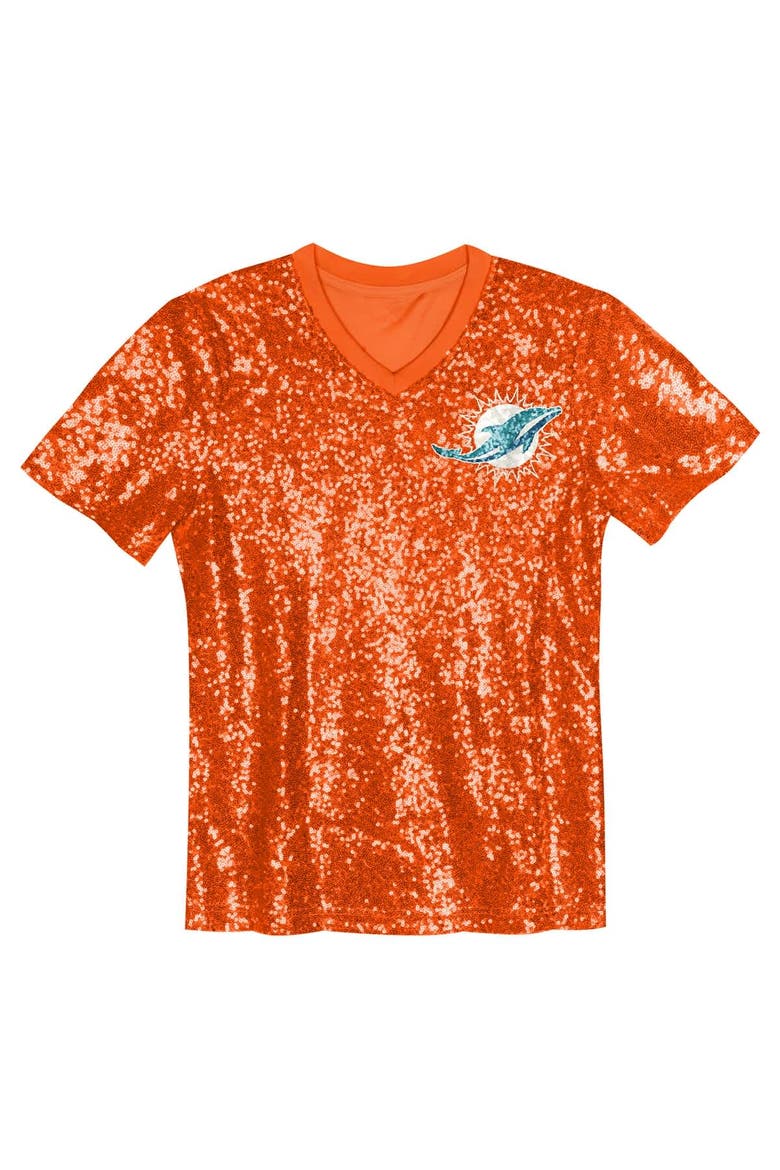 Girls Youth Tyreek Hill Orange Miami Dolphins Sequin V-Neck Fashion Jersey, Alternate, color, Orange