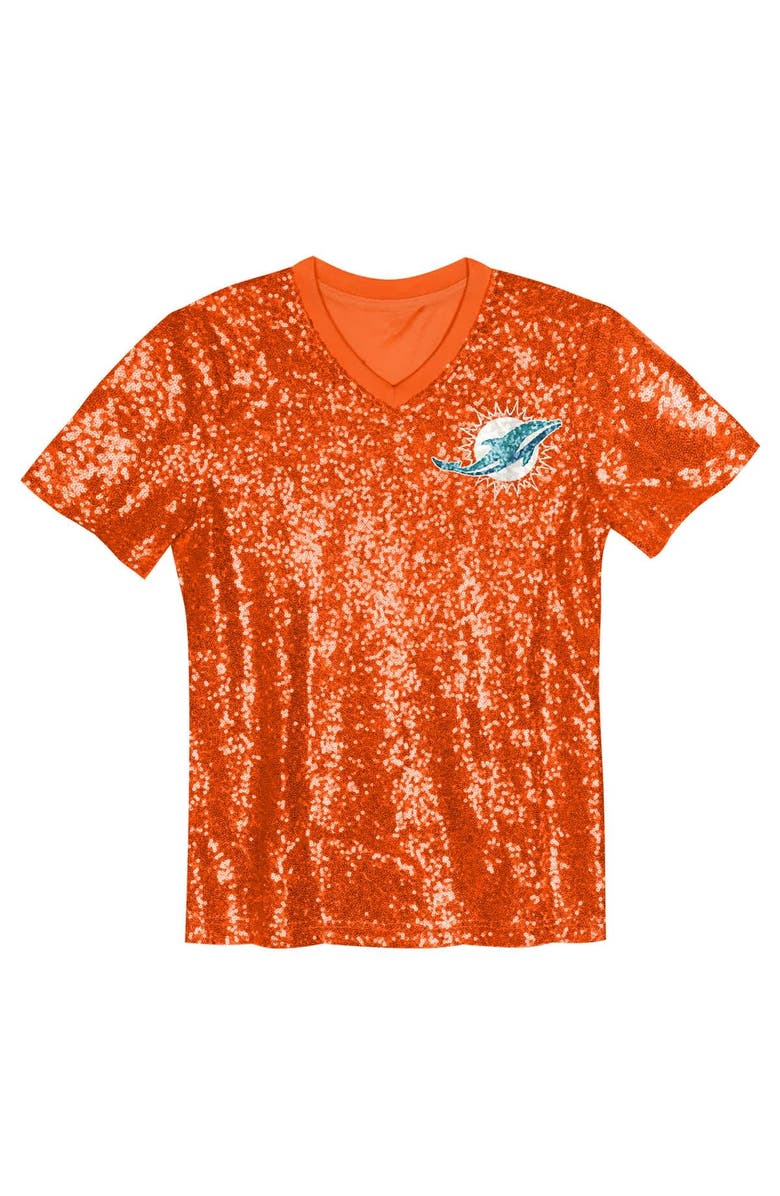Outerstuff Girls Youth Tyreek Hill Orange Miami Dolphins Sequin V-Neck Fashion Jersey, Alternate, color, Orange