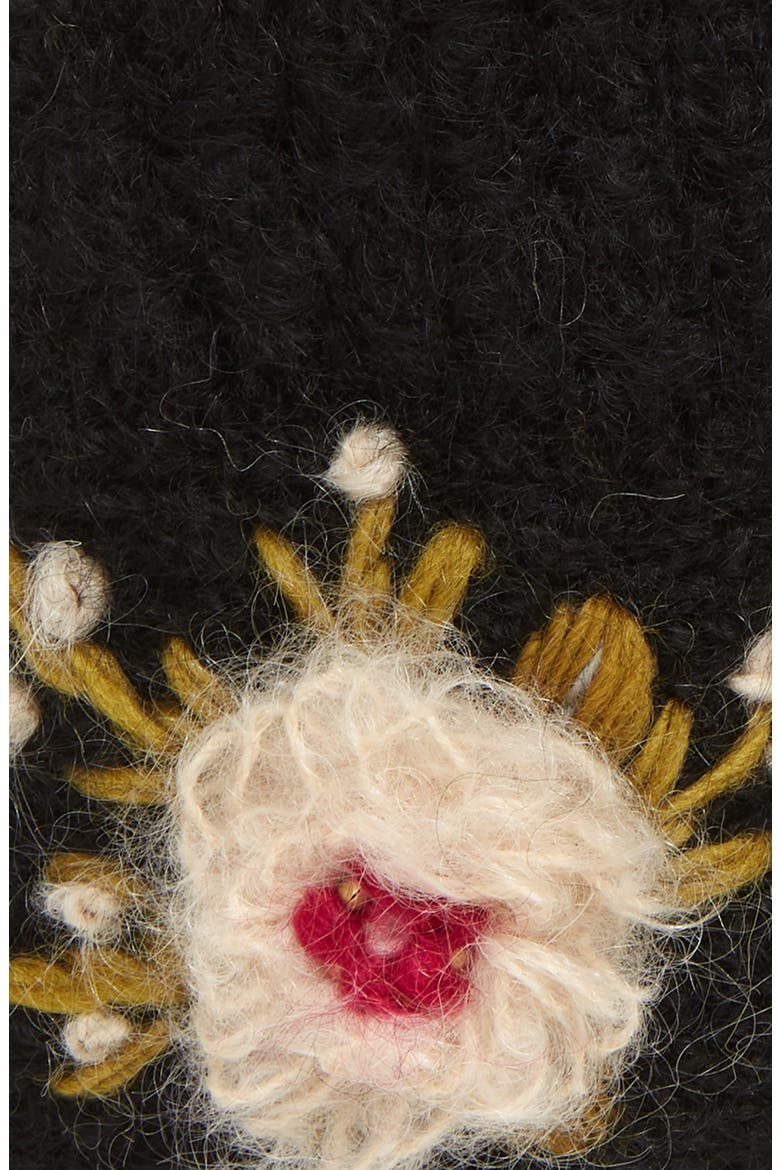 Mae Embroidered Fingerless Mohair & Wool Gloves, Alternate, color, BLACK