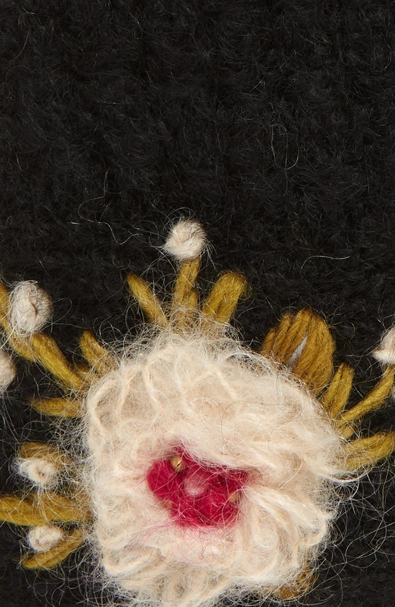 FRENCH KNOT Mae Embroidered Fingerless Mohair & Wool Gloves, Alternate, color, Black