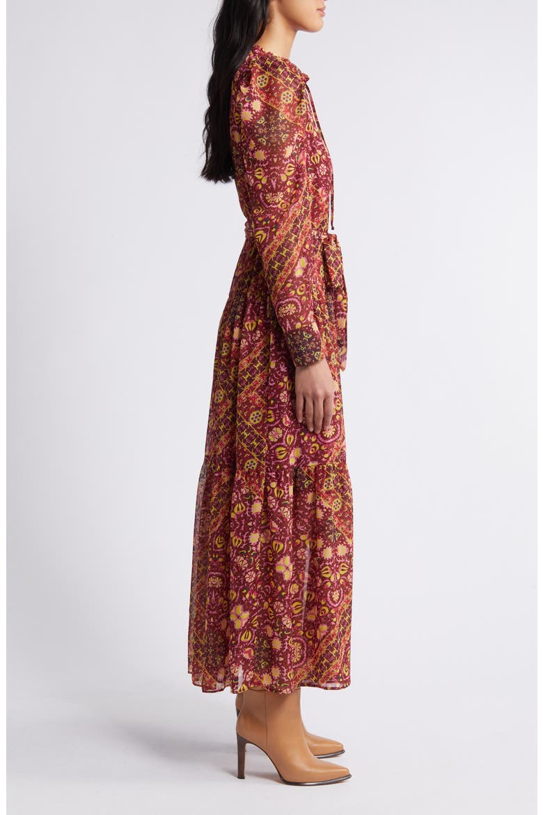 Print Long Sleeve Chiffon Tiered Dress, Alternate, color, RED MULTI