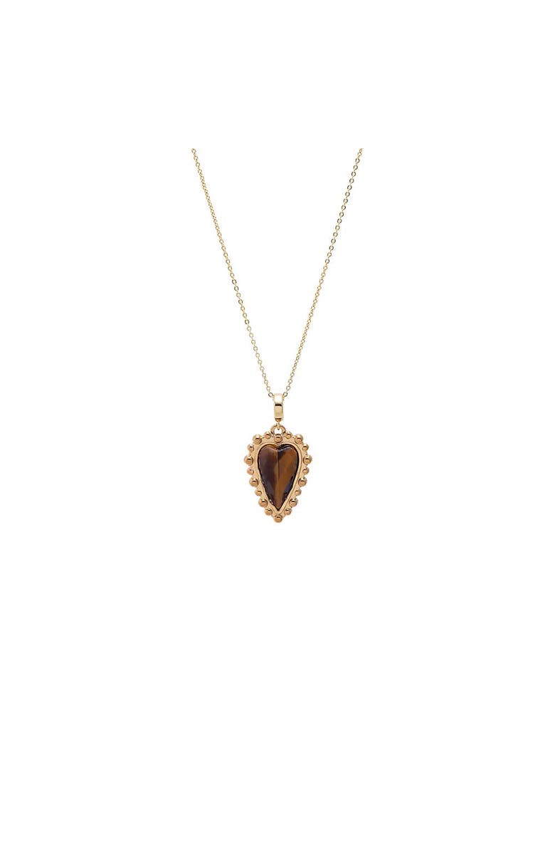 BY ADINA EDEN Natural Stone Elongated Heart Beaded Necklace, Main, color, Tiger Eye