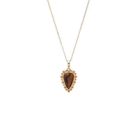 Natural Stone Elongated Heart Beaded Necklace