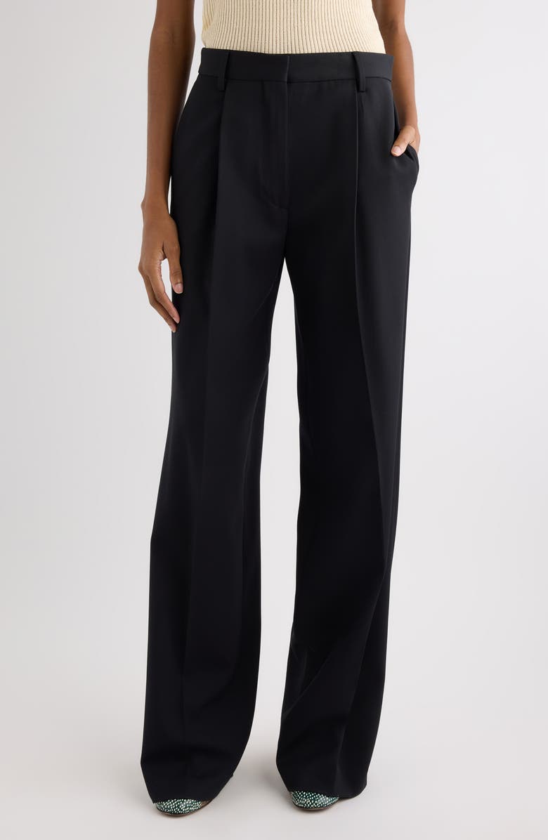 Dries Van Noten Wool Gabardine Wide Leg Pants, Main, color, Black