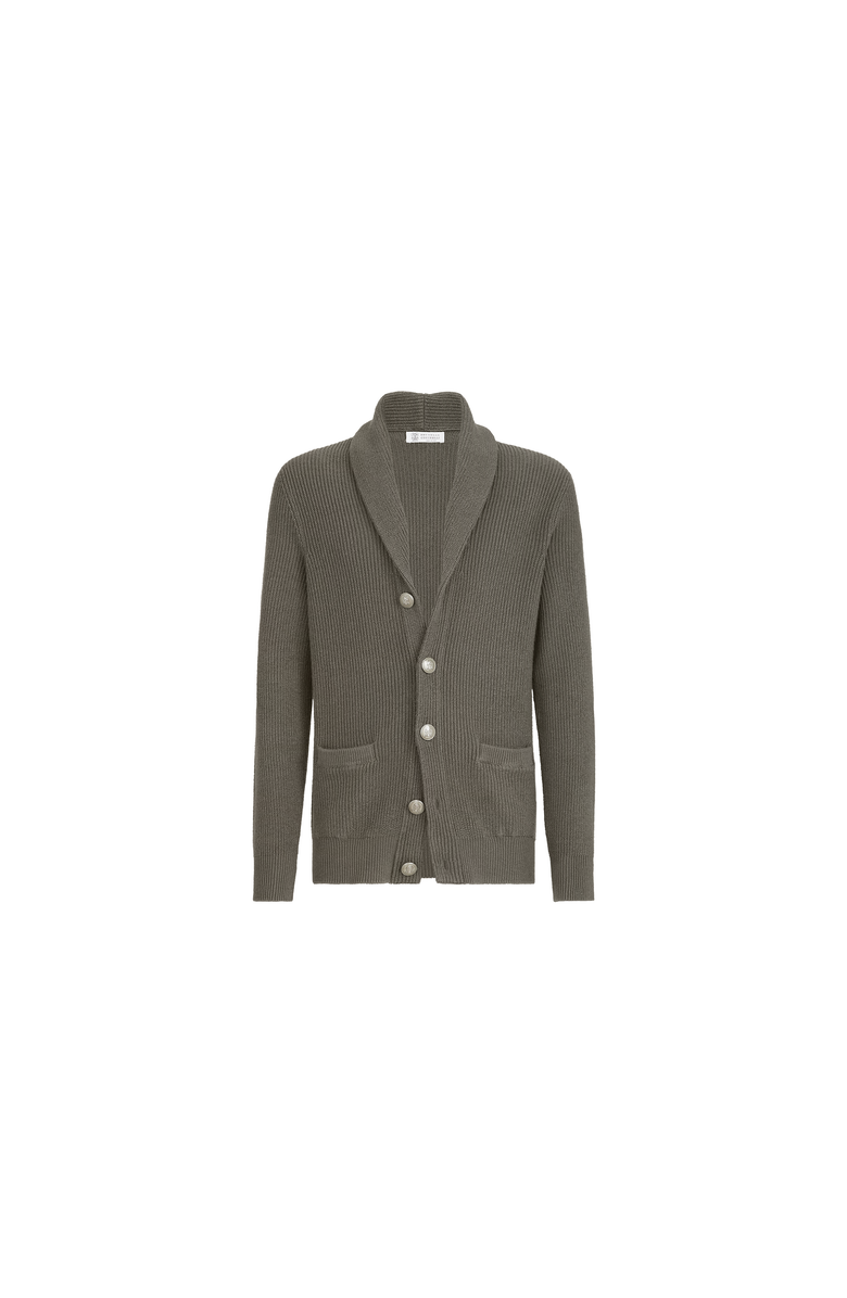 Brunello Cucinelli Malfilé cotton English rib cardigan, Alternate, color, Military