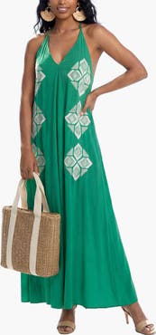 LASCANA Halter Neck Embroidered Maxi Dress