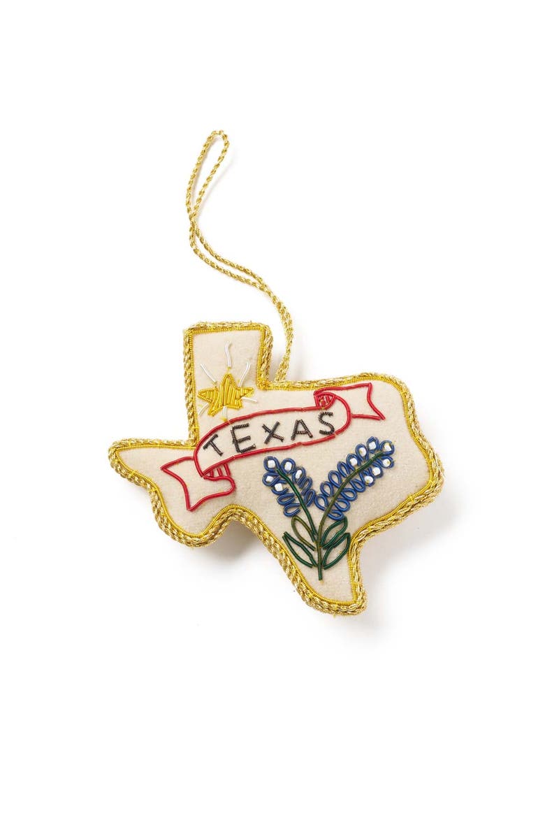 Texas Bluebonnet Beaded Fabric Ornament - Embroidered, Main, color, White
