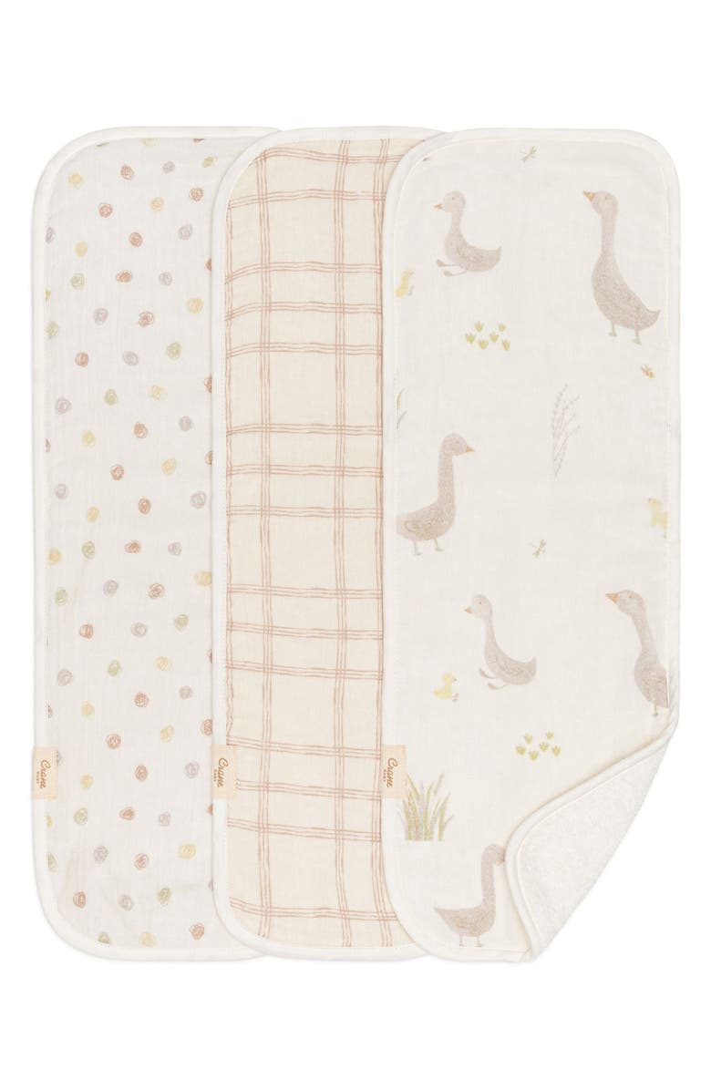 CRANE BABY Goose Assorted 3-Pack Cotton Burp Cloths, Main, color, Beige