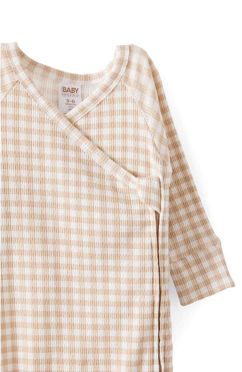 Cotton On Kids Organic Pointelle Cross Over Zip All In One, Alternate, color, Latte Cream Gingham