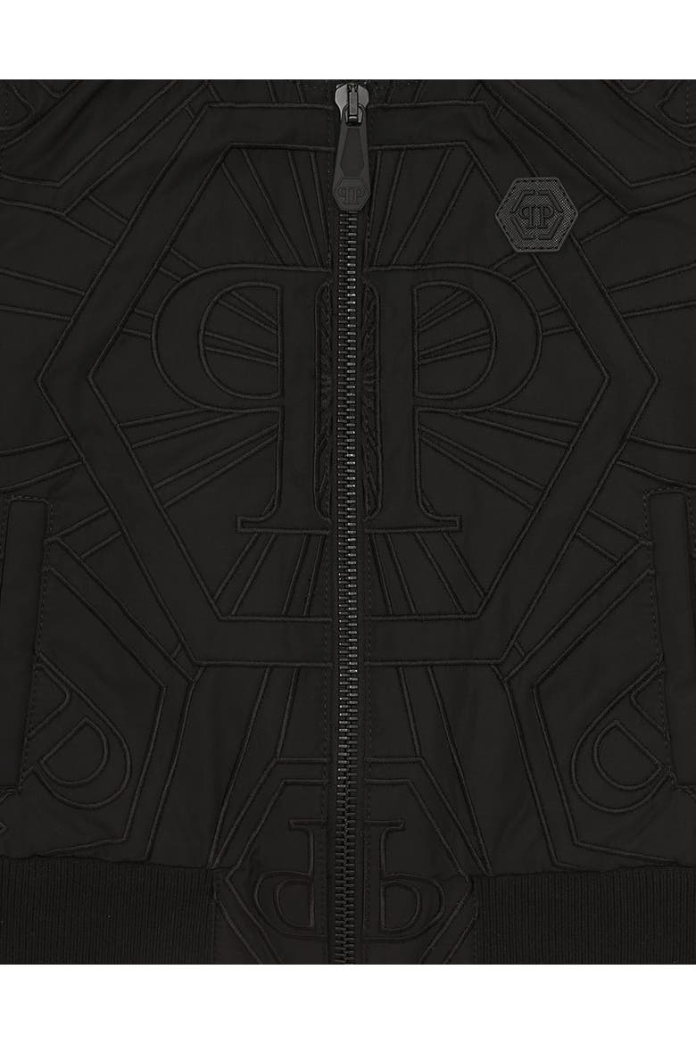 Leather Bomber Monogram Boy, Alternate, color, black/black