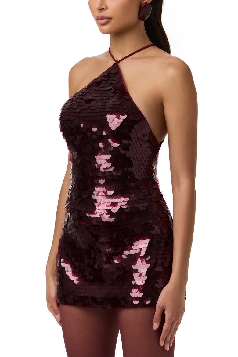 Oversize Sequin Halter Top, Alternate, color, CHERRY LACQUER