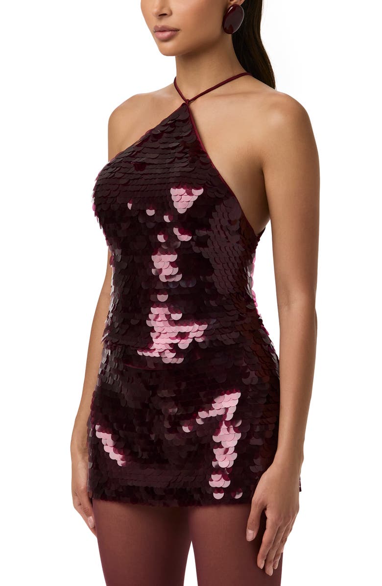 Naked Wardrobe Oversize Sequin Halter Top, Alternate, color, Cherry Lacquer