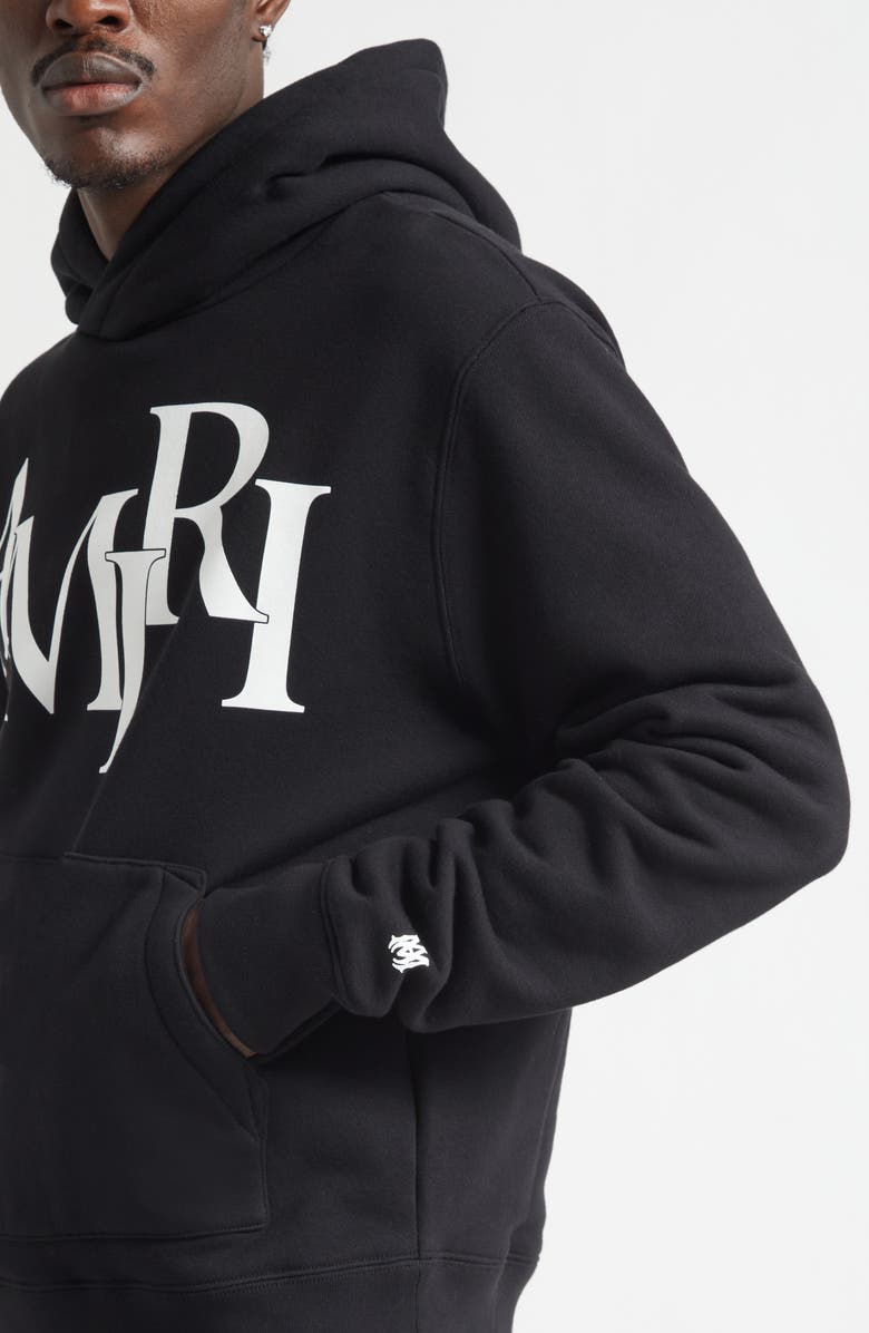 AMIRI Staggered Logo Graphic Hoodie, Alternate, color, Black
