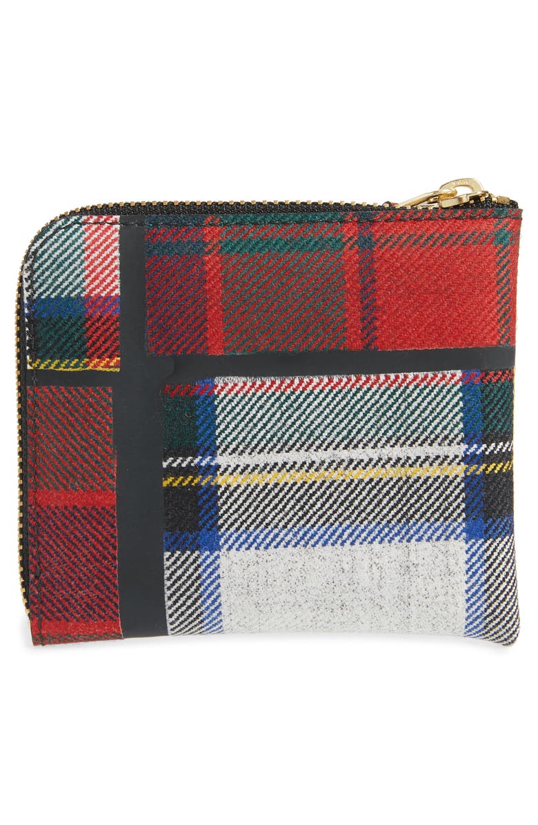 Comme des Garçons Wallets Tartan Patchwork Half Zip French Wallet, Alternate, color,