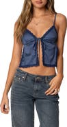 EDIKTED Polka Dot Lace Trim Satin Camisole