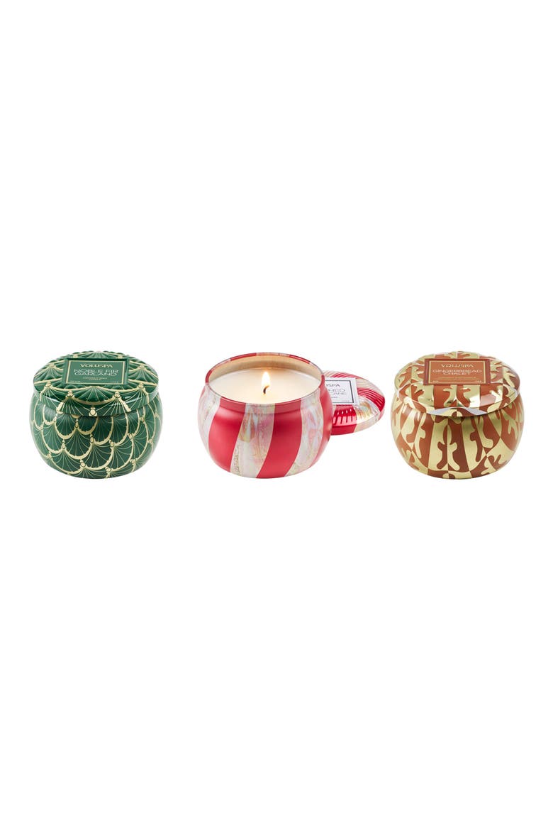 Holiday Mini Tin Candle Set of 3, Alternate, color, GREEN/ RED/ BROWN MULTI