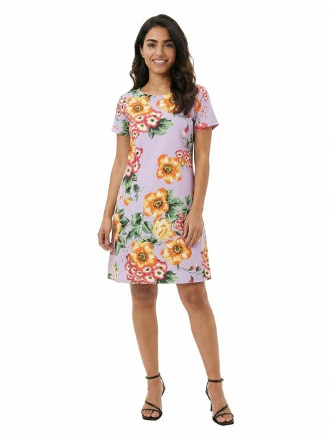 Essential Petite Floral Short Sleeve Round Neck Mini Shift Dress