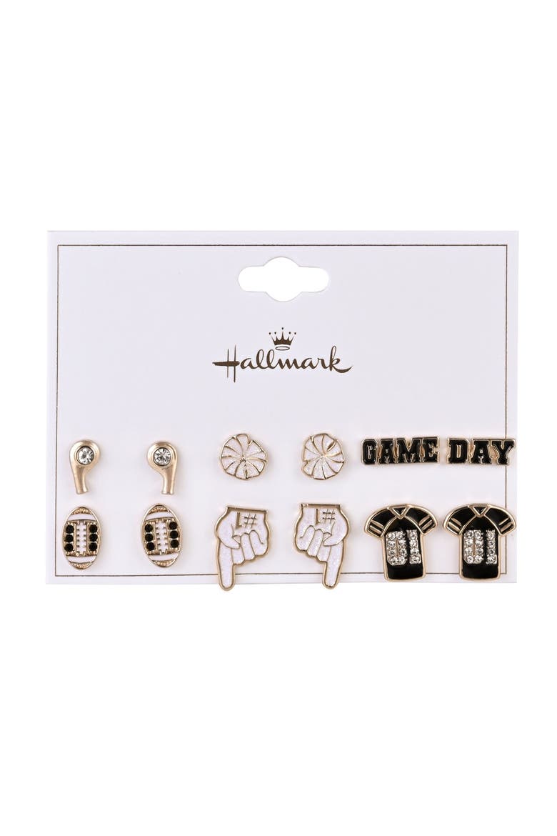 Game Day Cheer 6pk Earring Set, Alternate, color, Black