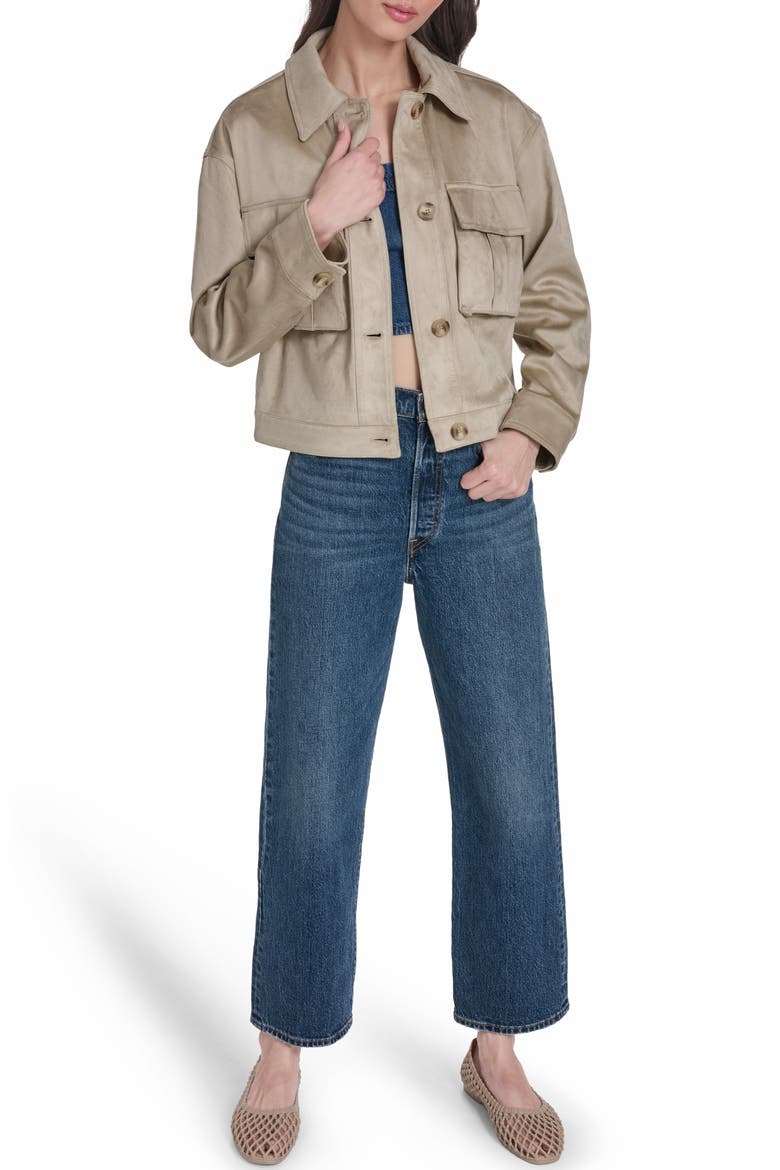 Faux Suede Jacket, Alternate, color, BEIGE FAUX SUEDE