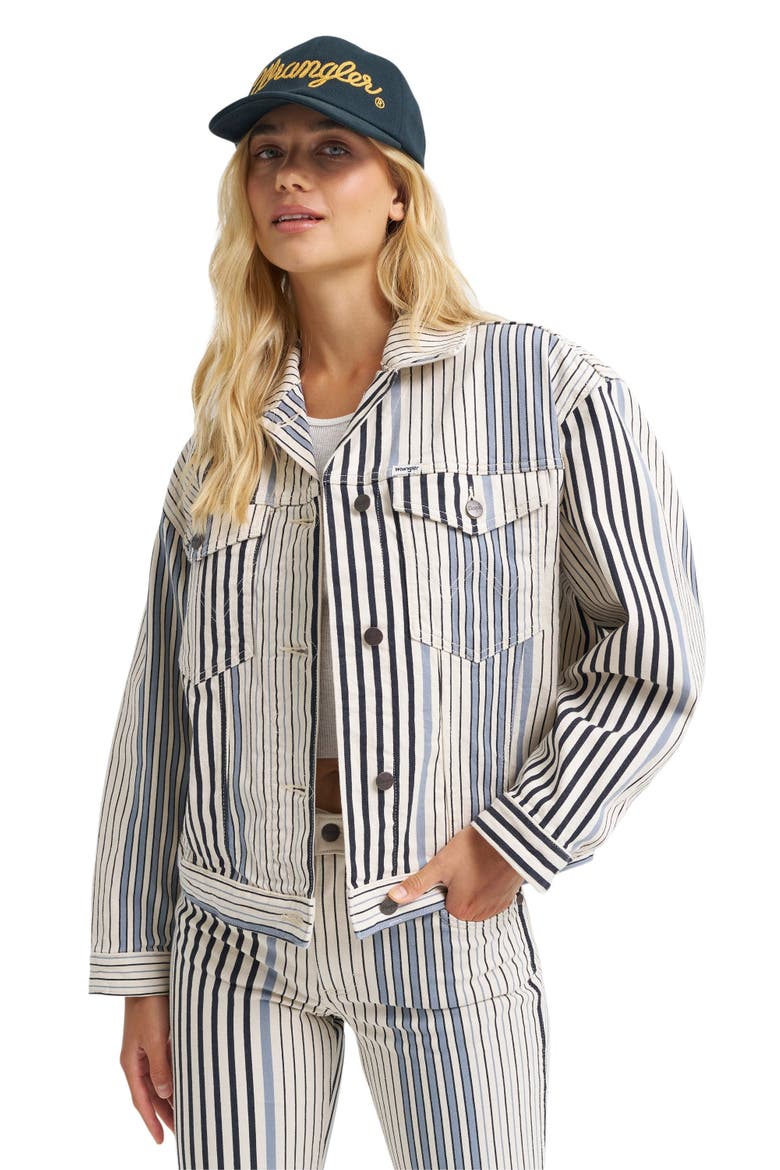 Stripe Denim Trucker Jacket, Alternate, color, MULTI BLUE STRIPE