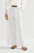 Brunello Cucinelli Cotton organza boxy pleated  trousers with monili
