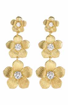 Cubic Zirconia Triple Flower Drop Earrings
