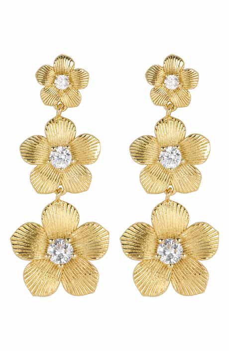 Cubic Zirconia Triple Flower Drop Earrings