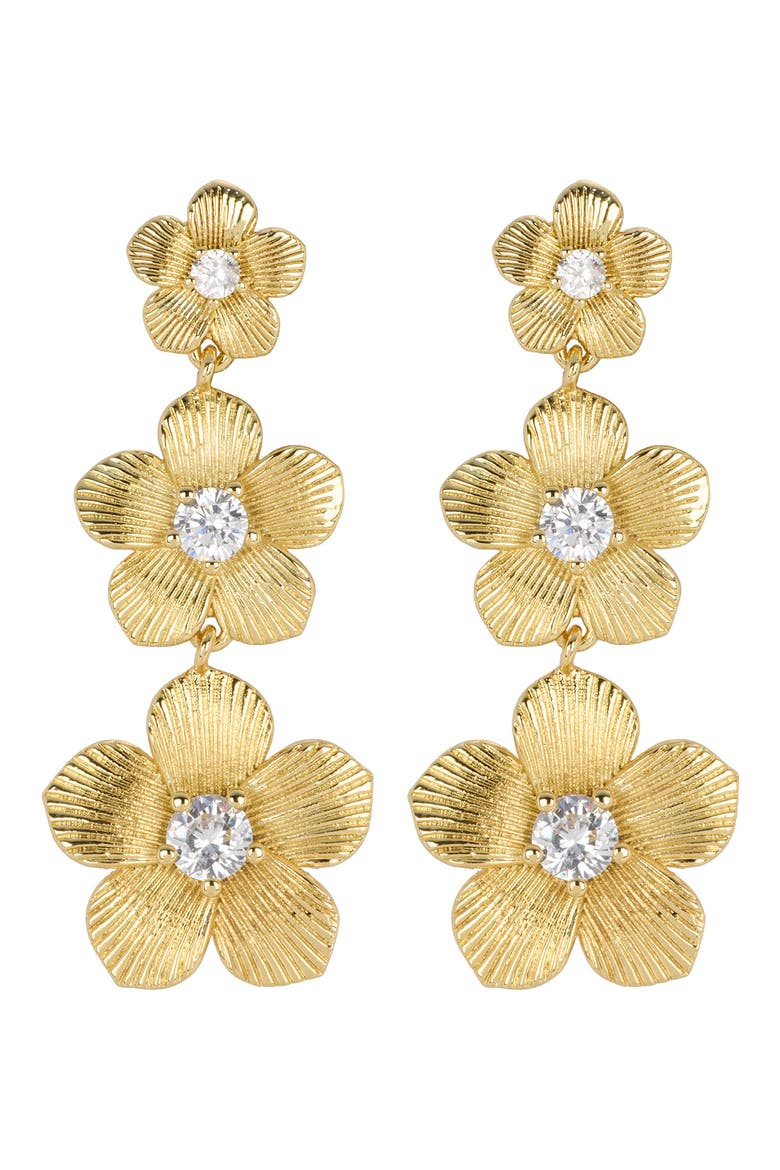 Cubic Zirconia Triple Flower Drop Earrings video
