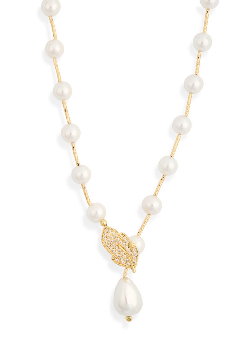 Sabrina Crystal & Faux Pearl Necklace, Main, color, GOLD