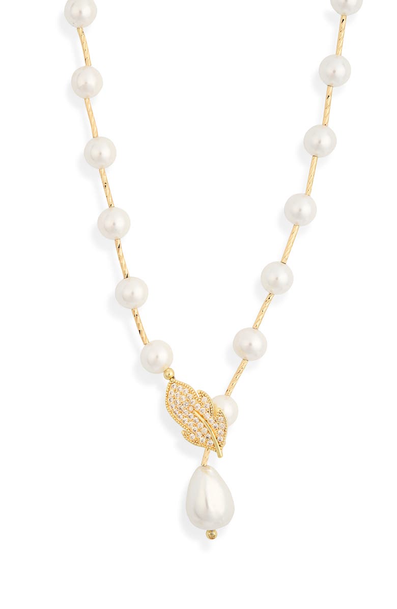 EYE CANDY LOS ANGELES Sabrina Crystal & Faux Pearl Necklace, Main, color, Gold