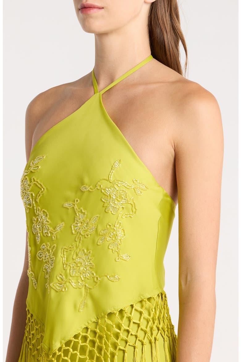 Sareena Bead Embellished Fringe Halter Dress, Alternate, color, PEAR