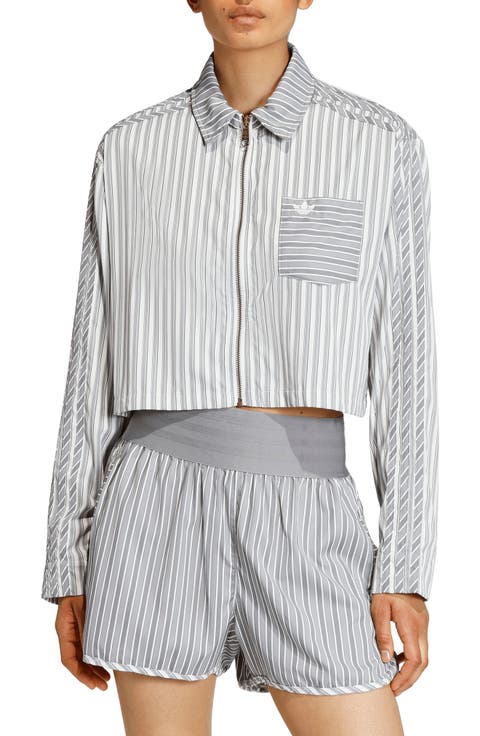 Stripe Crop Zip-Up Shirt