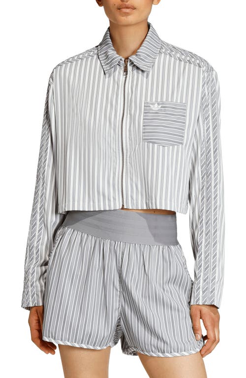 Adidas Originals Stripe Crop Zip-up Shirt In Gray